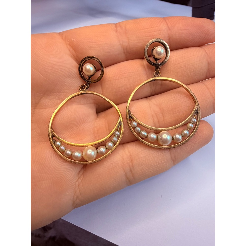 Vintage 1930s Gold Filled Seed Pearl Dangle Earrings Art Deco Drop Earrings